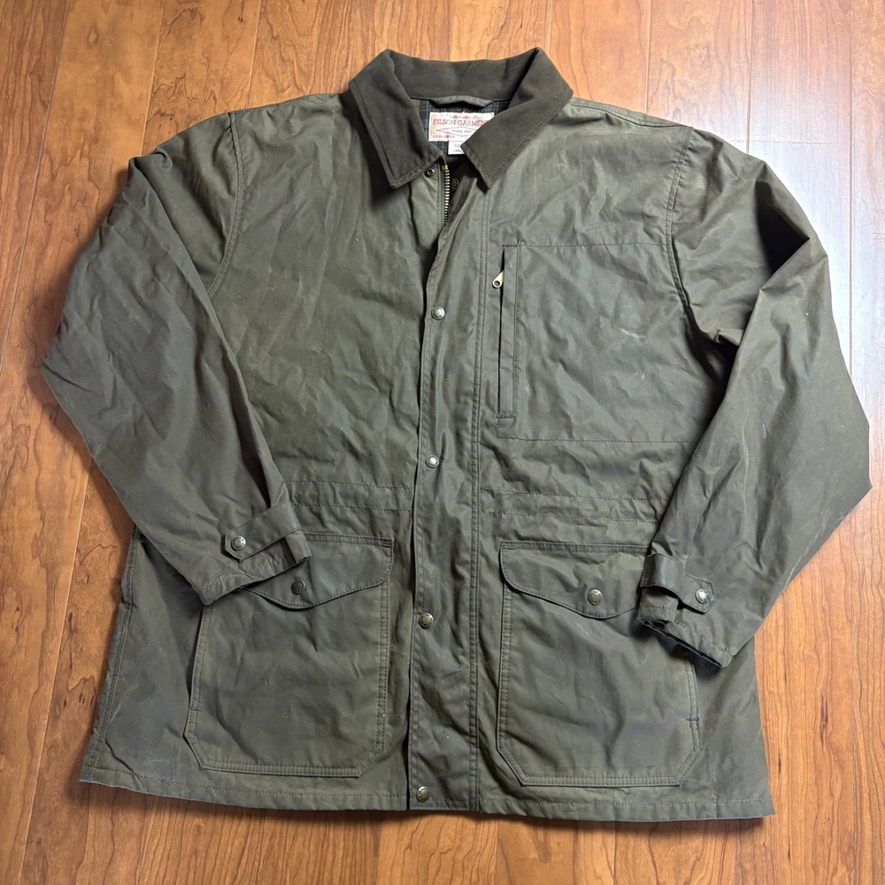 Filson Waxed Cotton Field Jacket XXL Olive Green Plaid Lined Work Coat